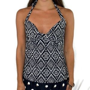 Maidenform Swim Black & White Print Halter Style Tankini With Underwire Small